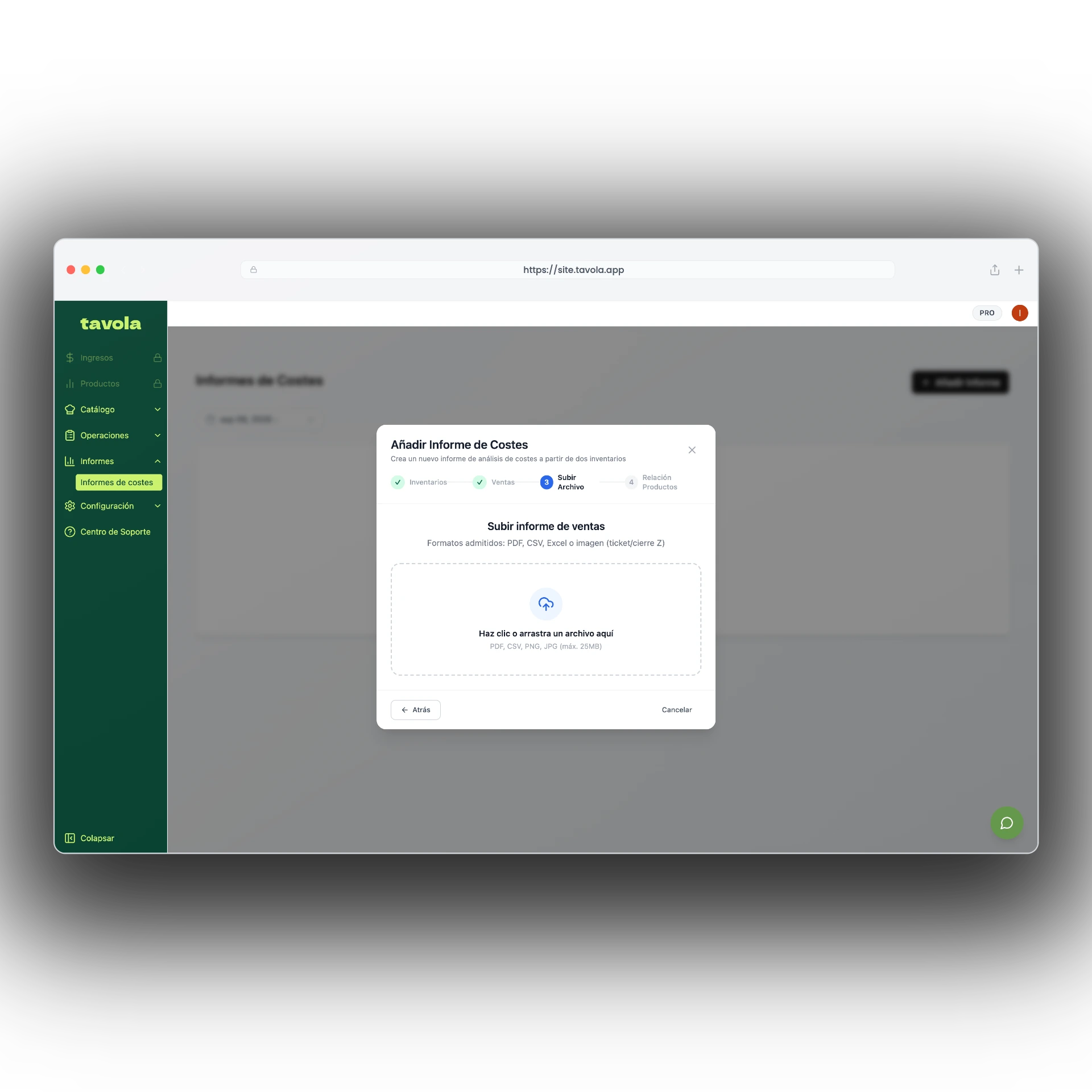 Upload sales report in Tavola