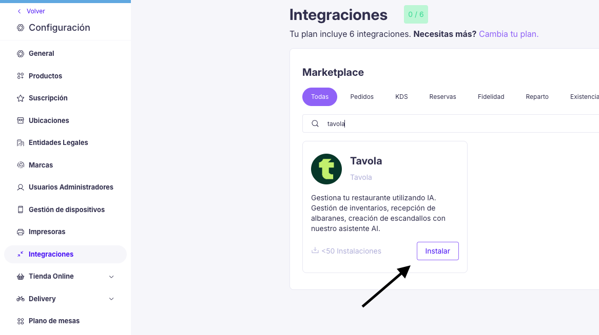 Instalar integração Tavola na Last.app