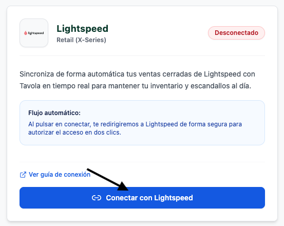 Card Lightspeed nas Integrações da Tavola